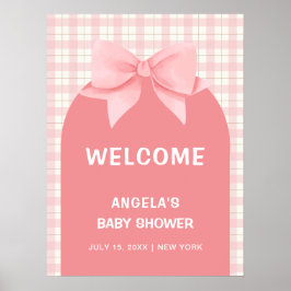 Póster Bienvenidos a Baby Shower a Pink Gingham Plaid Arc