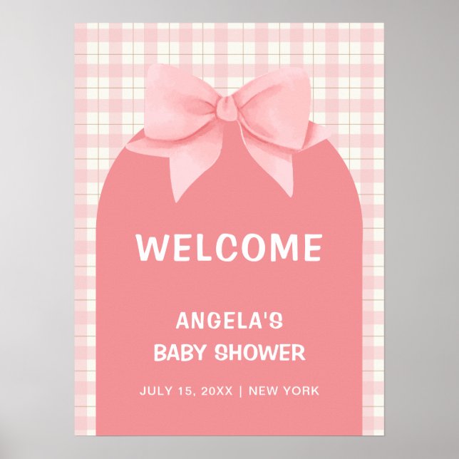 Póster Bienvenidos a Baby Shower a Pink Gingham Plaid Arc (Frente)