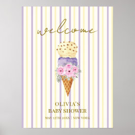 Póster Bienvenidos a Baby Shower a Purple Flower Scoop Ic