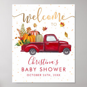 Póster Bienvenidos a Baby Shower a Red Truck Autumn Pumpk