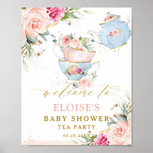 Póster Bienvenidos a Baby Shower a Rubor Floral Tea Fiest