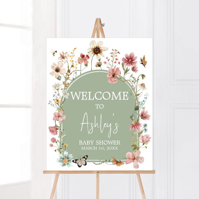 Póster Bienvenidos a Baby Shower a Sage Green Baby Bloom (Gender Neutral Wildflower Baby Shower Welcome Sign)