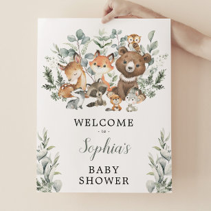 Póster Bienvenidos a Baby Shower a Sage Greenery Woodland