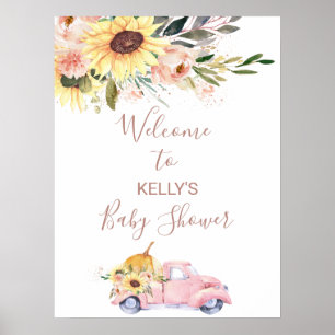 Póster Bienvenidos a Baby Shower a Sunflower Floral Pumpk