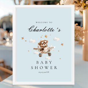 Póster Bienvenidos a Baby Shower a Teddy Bear & Airplane