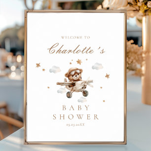 Póster Bienvenidos a Baby Shower a Teddy Bear & Airplane