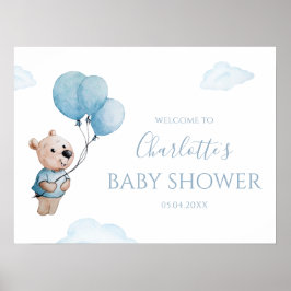 Póster Bienvenidos a Baby Shower a Teddy Bear con globos