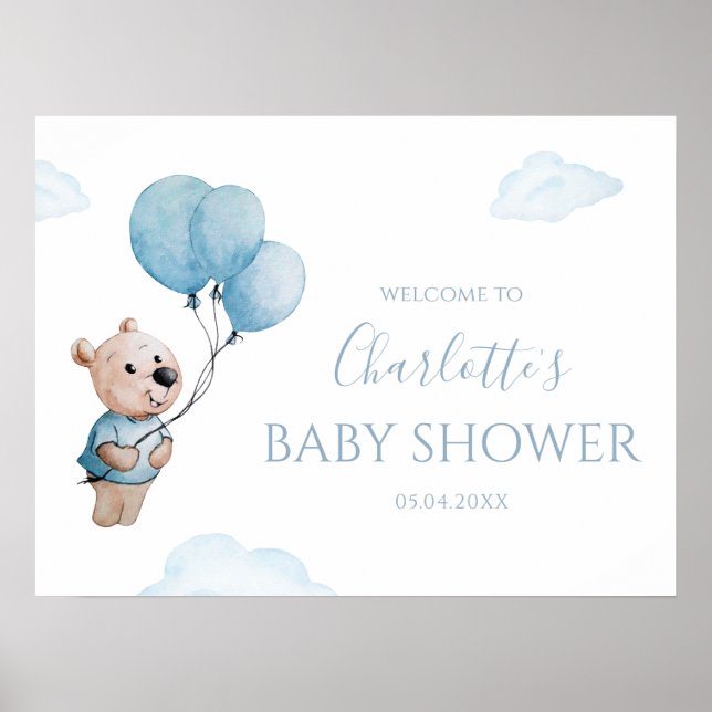 Póster Bienvenidos a Baby Shower a Teddy Bear con globos (Frente)