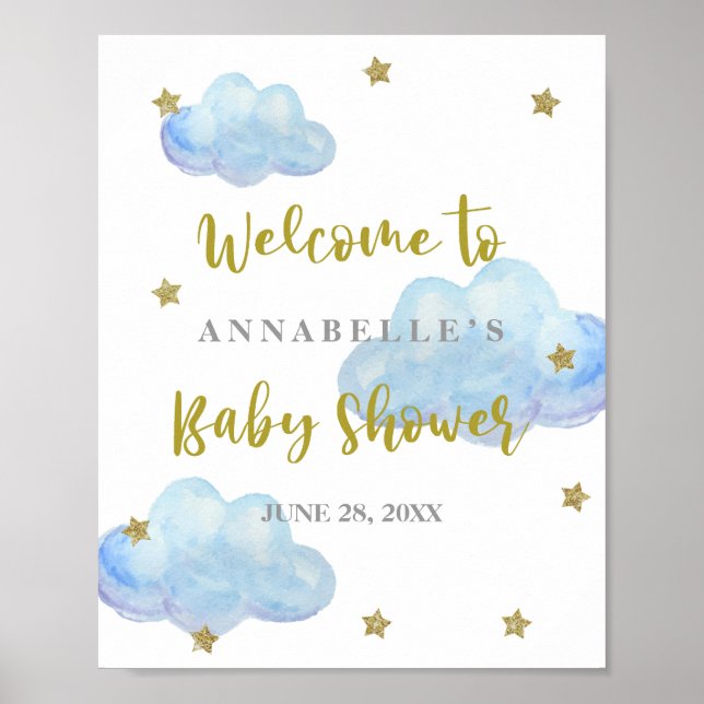 Póster Bienvenidos a Baby Shower a Twinkle Star Blue Clou (Frente)
