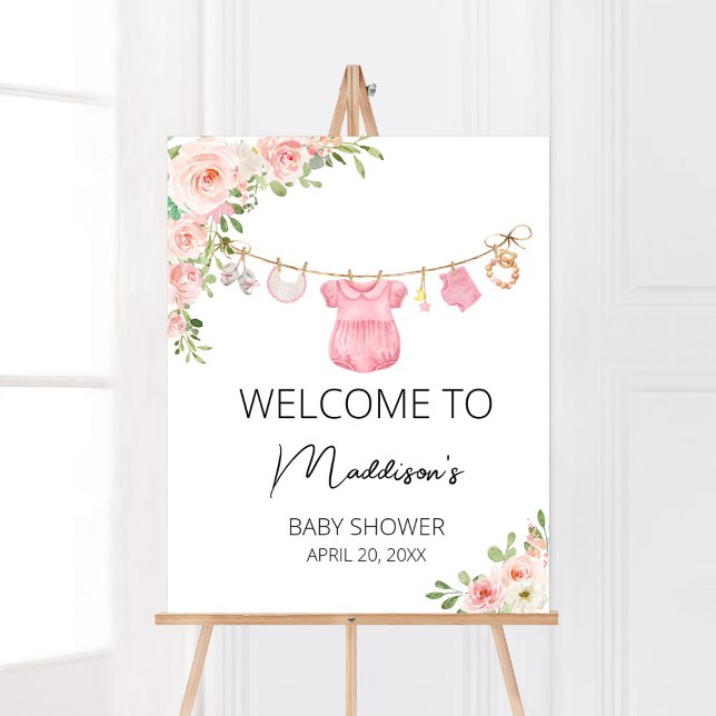 Póster Bienvenidos a Baby Shower a un Chica dulce, ropa p (A Sweet Girl Baby Clothes Baby Shower Welcome Sign)