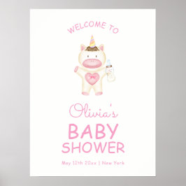 Póster Bienvenidos a Baby Shower a una botella de Unicorn