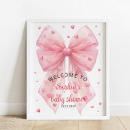 Póster Bienvenidos a Baby Shower a Valentines Pink Bow He