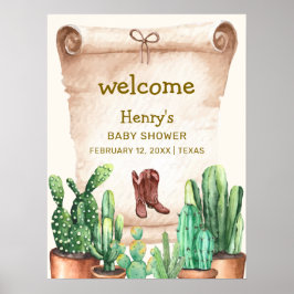 Póster Bienvenidos a Baby Shower a Vintage Cactus Cowboy