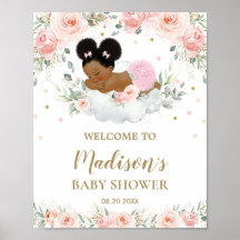 Bienvenidos a Baby Shower afroamericano con flores