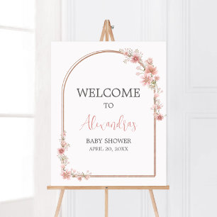 Póster Bienvenidos a Baby Shower al Arco Floral Rosa Rubo