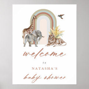 Póster Bienvenidos a Baby Shower al Arco Iris Boho y Anim