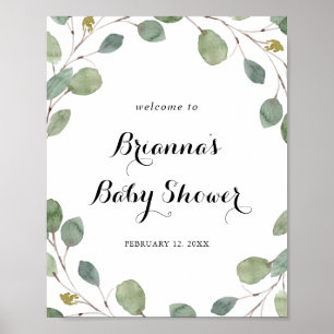 Póster Bienvenidos a Baby Shower al follaje verde Eucalyp
