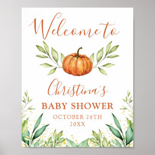 Póster Bienvenidos a Baby Shower al otoño con la piel ver