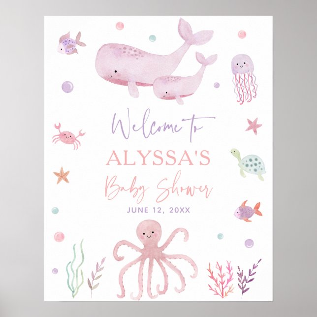 Póster Bienvenidos a Baby Shower al Pastel rosa bajo el m (Frente)