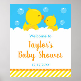 Póster Bienvenidos a Baby Shower amarillo y azul Ducky Ru