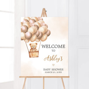 Póster Bienvenidos a Baby Shower Bear Air Balloon