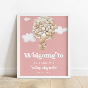 Póster Bienvenidos a Baby Shower Bear Balloons Baby Girl