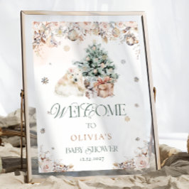 Póster Bienvenidos a Baby Shower: Bebé Rosa Polar oso