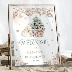 Póster Bienvenidos a Baby Shower: Bebé Rosa Polar oso