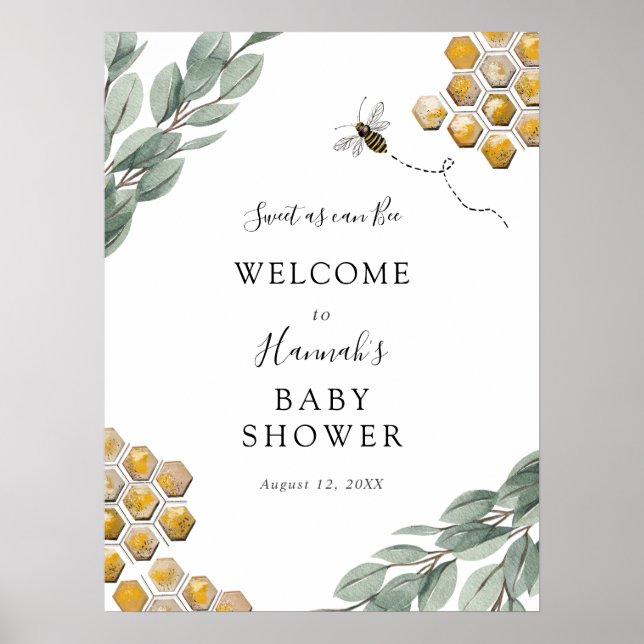 Póster Bienvenidos a Baby Shower Bee Eucalyptus (Frente)
