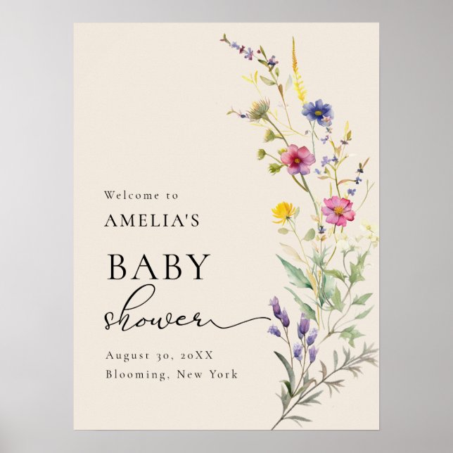 Póster Bienvenidos a Baby Shower Beige Wildflower Spring  (Frente)