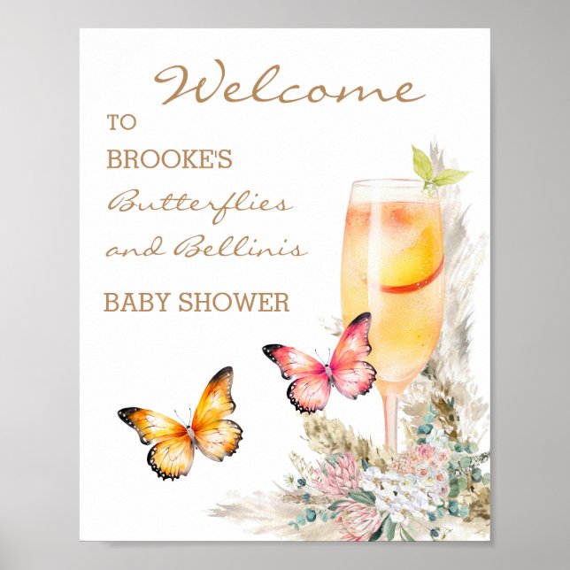 Póster Bienvenidos a Baby Shower Bellini Butterfly (Frente)