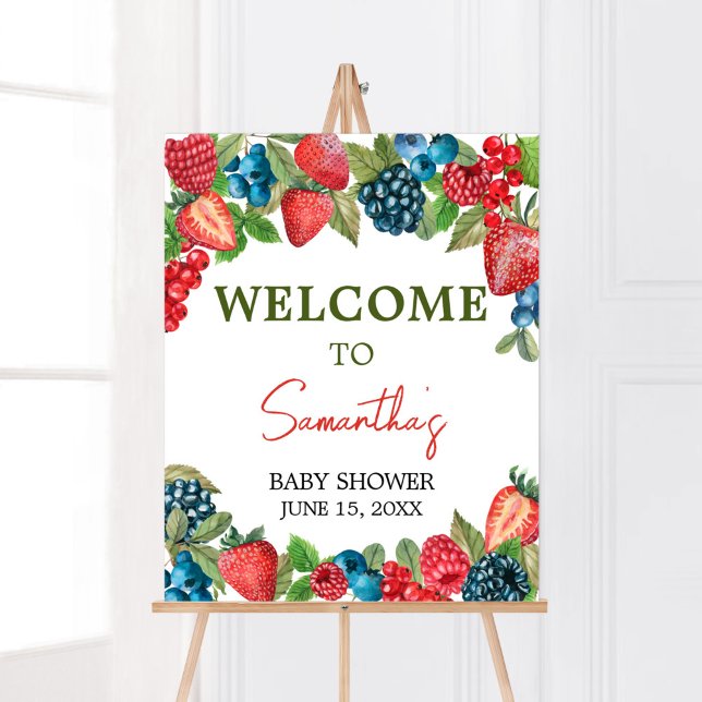 Póster Bienvenidos a Baby Shower Berry Sweet (Sweet Girl Berry Baby Shower Welcome Sign)