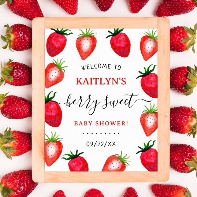 Póster Bienvenidos a Baby Shower Berry Sweet Strawberry (Subido por el creador)