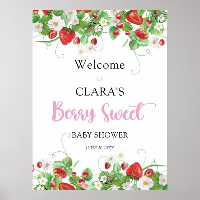 Póster Bienvenidos a Baby Shower Berry Sweet Strawberry (Frente)