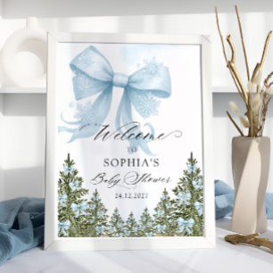 Póster Bienvenidos a Baby Shower Blue Bow Winter