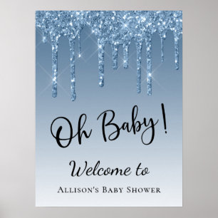 Póster Bienvenidos a Baby Shower Blue Purpurina