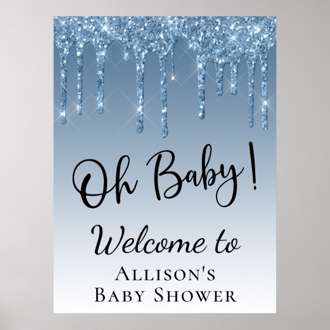 Póster Bienvenidos a Baby Shower Blue Purpurina (Frente)