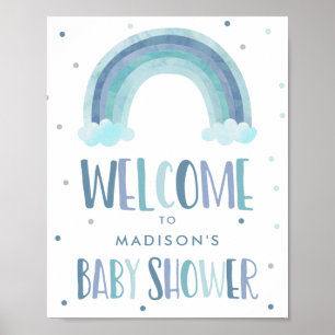 Póster Bienvenidos a Baby Shower Blue Watercolor Rainbow