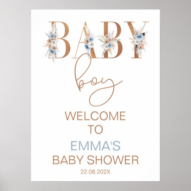 Póster Bienvenidos a Baby Shower Boho Blue Boho Floral Wo (Frente)
