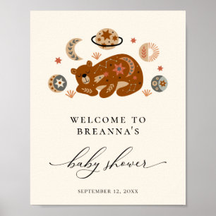 Póster Bienvenidos a Baby Shower Boho Celestial Bear