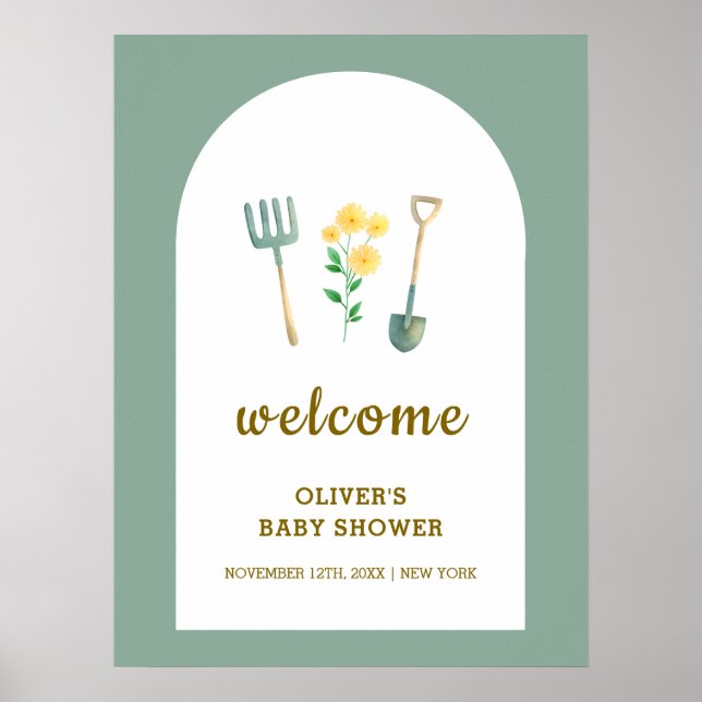 Póster Bienvenidos a Baby Shower Boho Gardening, un lugar (Frente)
