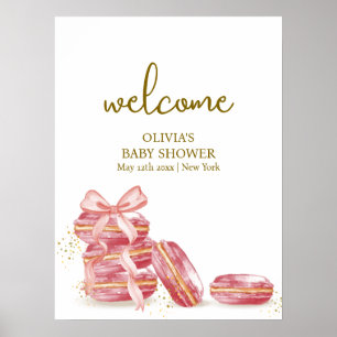 Póster Bienvenidos a Baby Shower Bow Bonjour Bébé Macaron