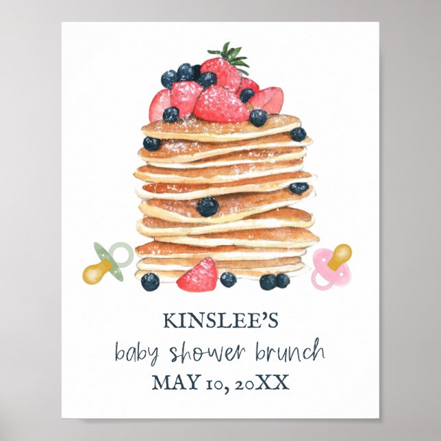 Póster Bienvenidos a Baby Shower Brunch con crepes y paci (Frente)