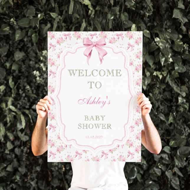 Póster Bienvenidos a Baby Shower Chica de Bow Rosado (Subido por el creador)