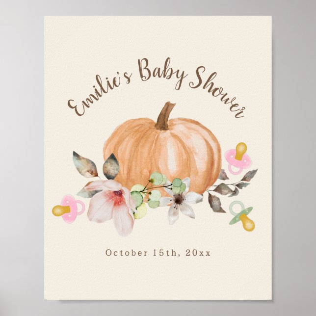 Póster Bienvenidos a Baby Shower, Chica de calabazas y Pa (Frente)