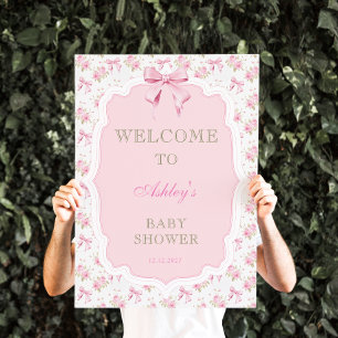 Póster Bienvenidos a Baby Shower, Chica de flores y rever