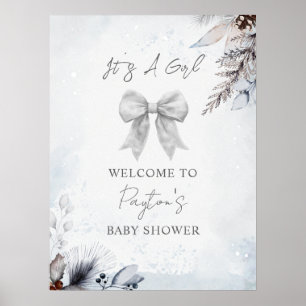 Póster Bienvenidos a Baby Shower Chica de invierno Floral