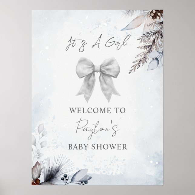 Póster Bienvenidos a Baby Shower Chica de invierno Floral (Frente)