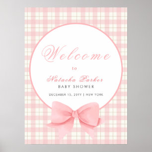 Póster Bienvenidos a Baby Shower, Chica Pink Gingham Plai