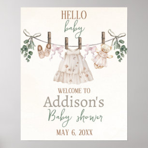 Póster Bienvenidos a Baby Shower, Chica Rosa Boho, ropa d